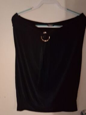 Black Drape Sleeveless Blouse with Decorative Ring